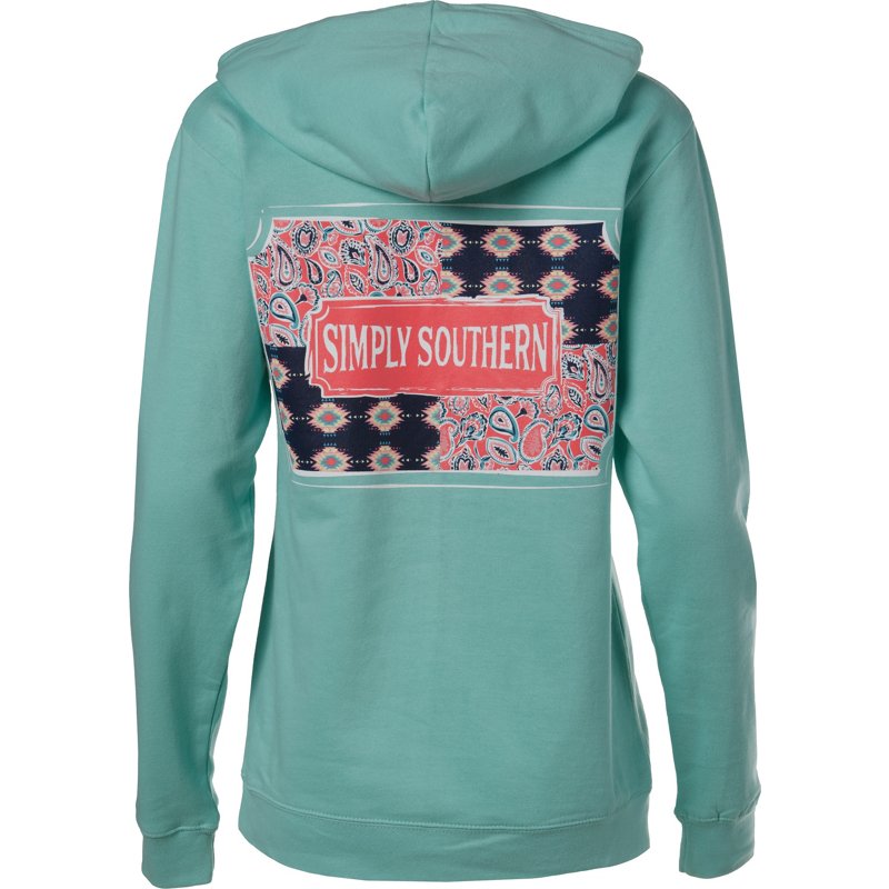 Simply Southern Women’s Patch Aztec Hoodie Aqua/Turquoise, Medium - Women's Outdoor Long-Sleeve Tops at Academy Sports product image