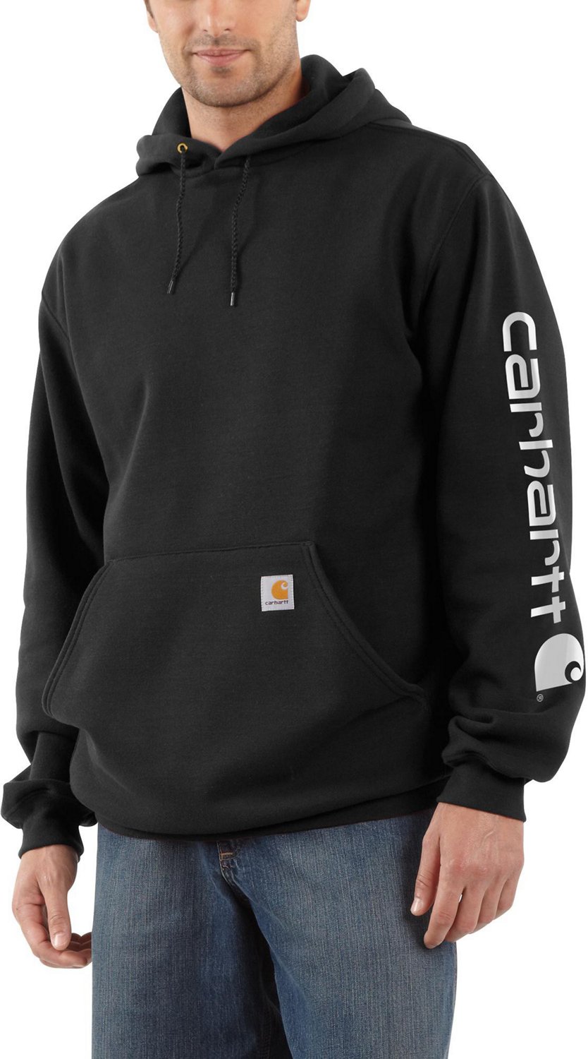 Academy Sports + Outdoors Carhartt Men's Midweight Signature Sleeve Logo  Hooded Sweatshirt
