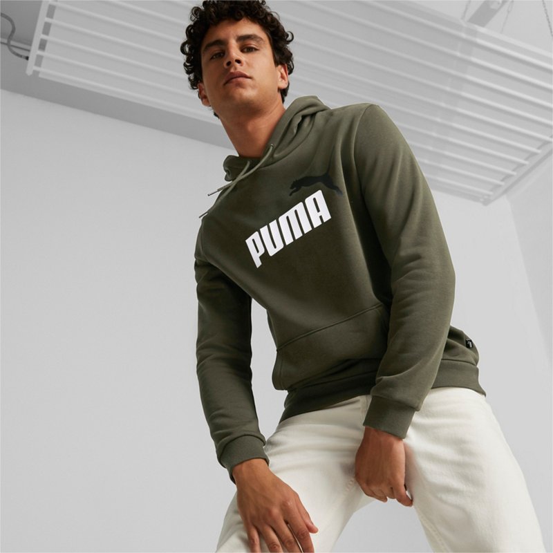 PUMA Men's Essential++ Color Big Logo Fleece Hoodie Green Dark, Small - Men's Athletic Performance Tops at Academy Sports product image