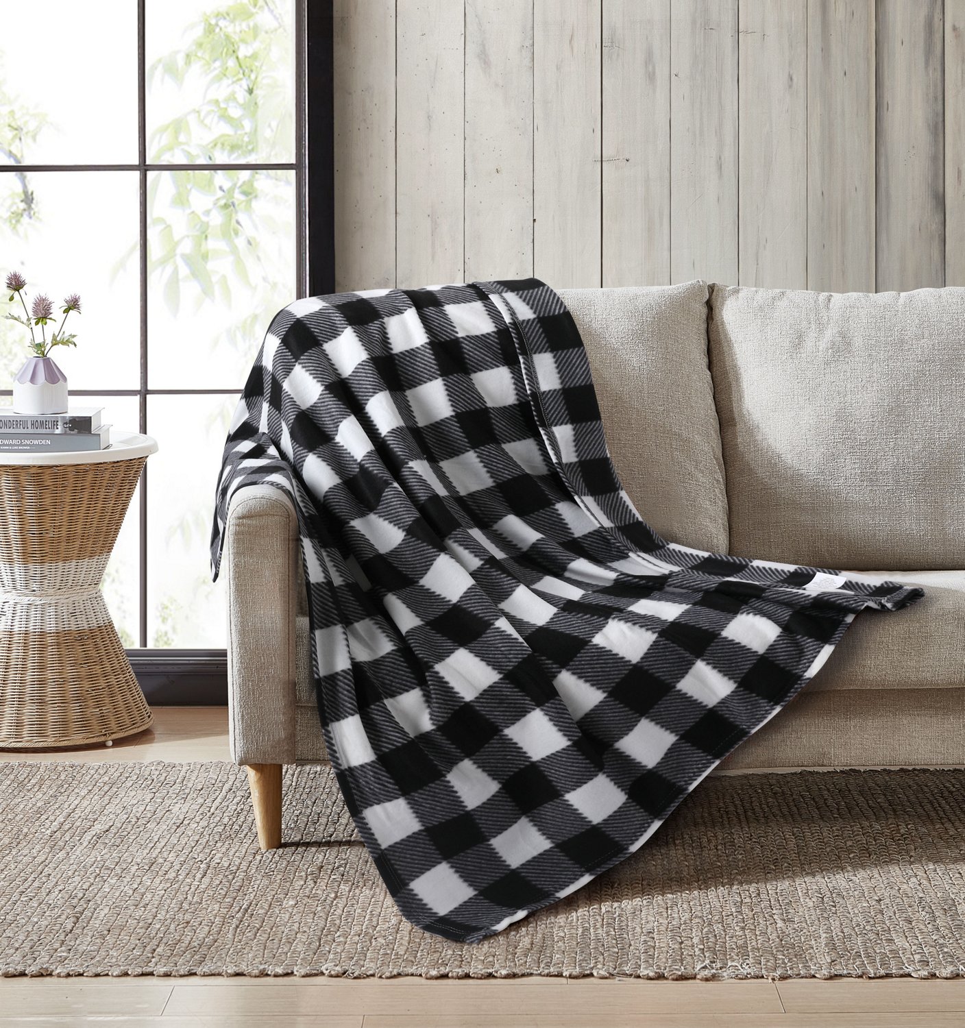 Snowcap 50 in x 60 in Black/White Fleece Buffalo Check Throw Blanket                                                             - view number 3