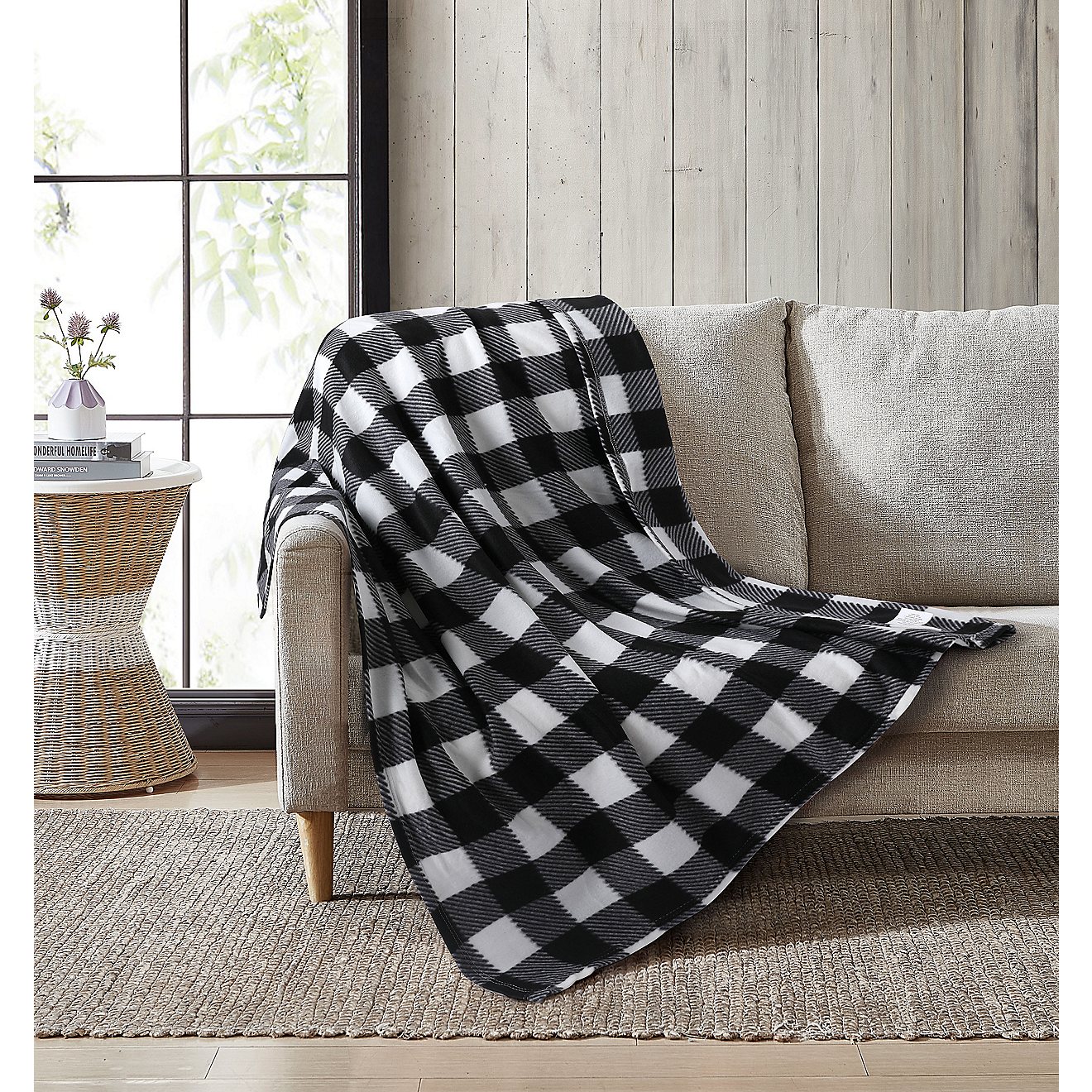 Snowcap 50 in x 60 in Black/White Fleece Buffalo Check Throw Blanket                                                             - view number 3