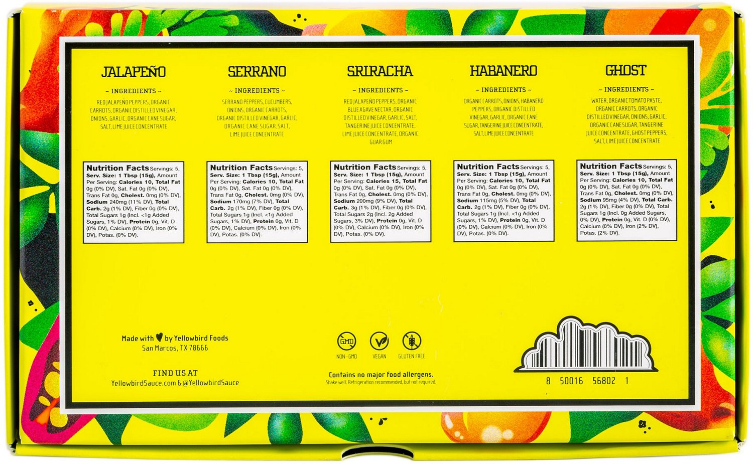 Yellow Bird 2.2 oz Classic Hot Sauce Variety 5Pack Academy