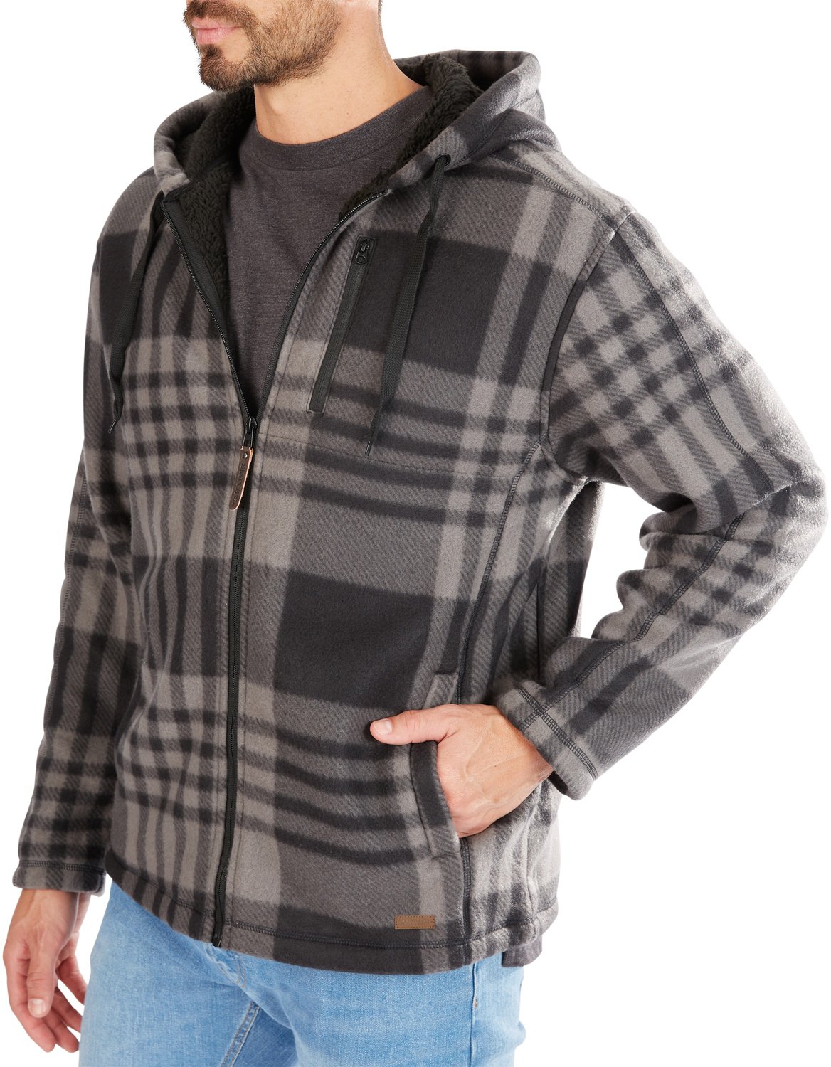 Smith's Workwear Men's Butter-Sherpa Lined Plaid Polar Fleece Full Zip Hooded Jacket - view number 2
