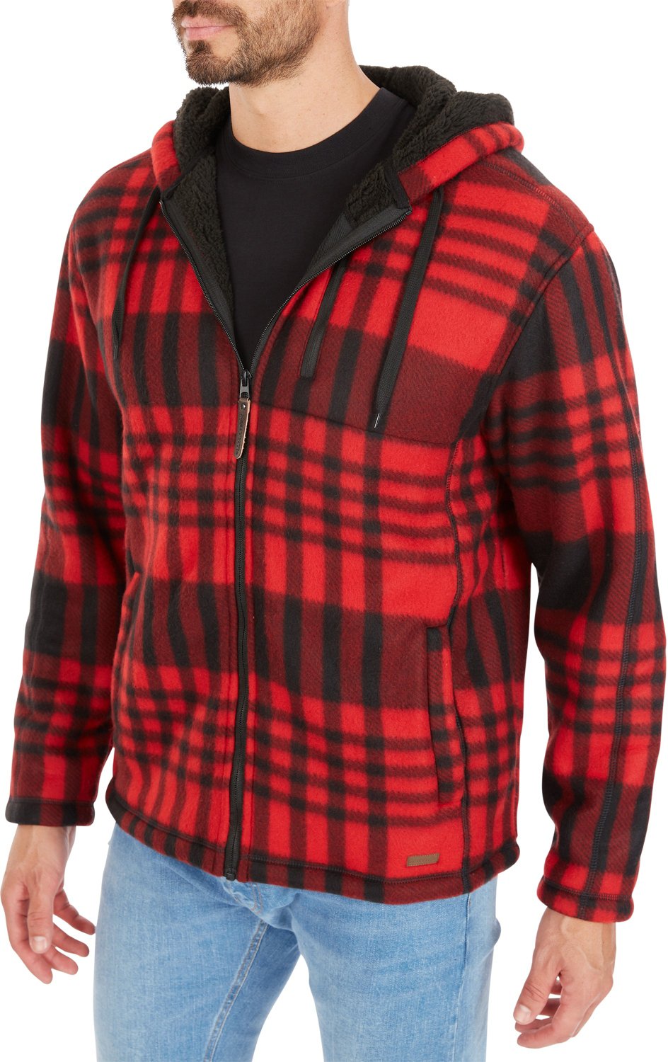 Smith's Workwear Men's Butter-Sherpa Lined Plaid Polar Fleece Full Zip Hooded Jacket - view number 2