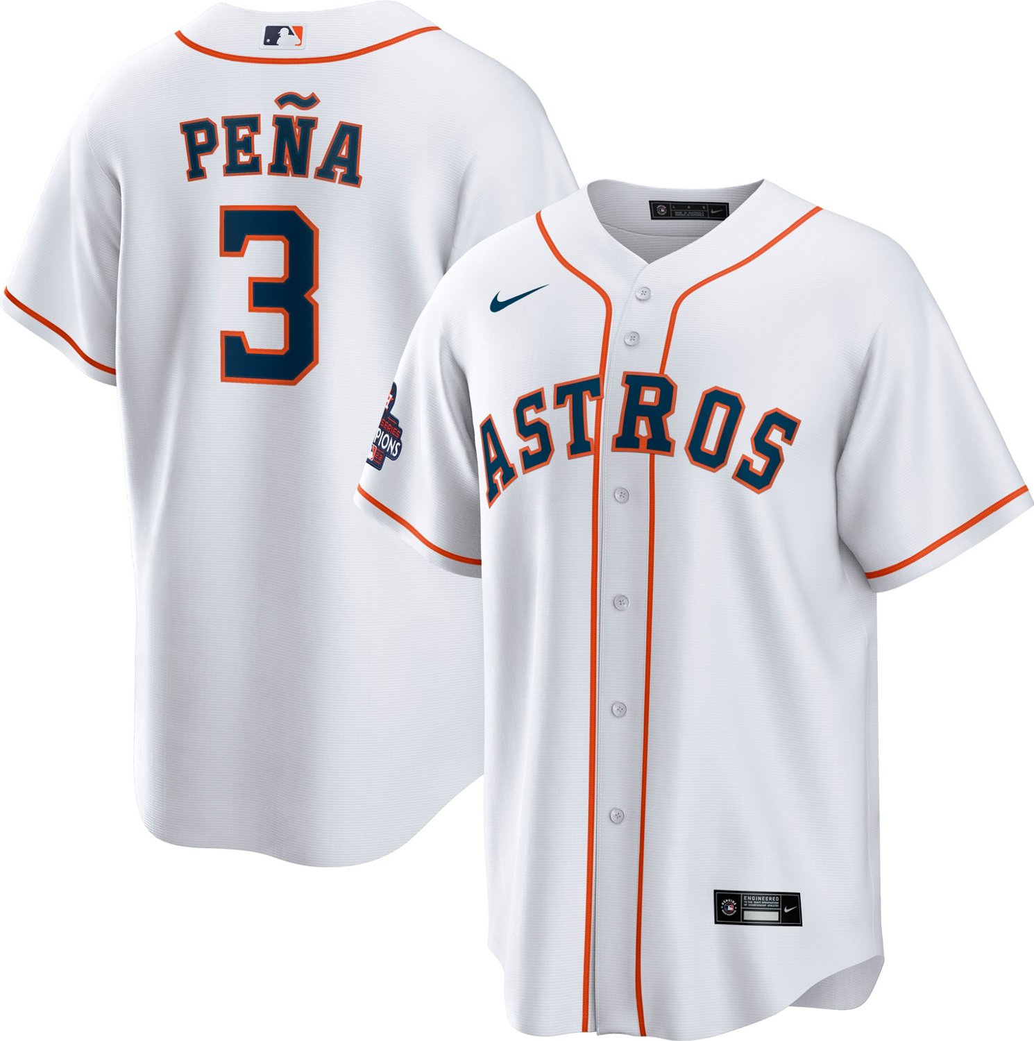 Jeremy Peña Houston Astros 2022 MLB World Series Champions Autographed  Fanatics Authentic Framed Orange Nike Replica Jersey Collage