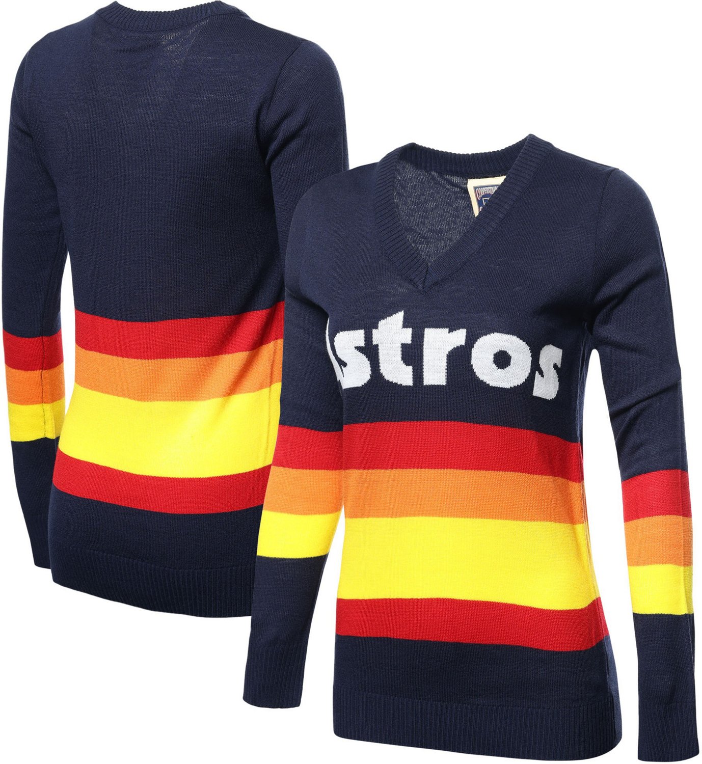 FOCO Women's Houston Astros COOP Rainbow V-Neck Sweater