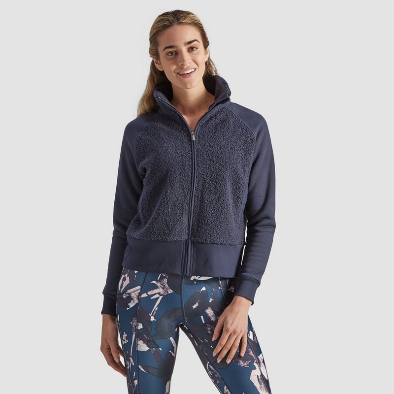 Freely Women’s Cora Sherpa Bomber Jacket Blue Dark, Large - Women's Athletic Jackets at Academy Sports product image