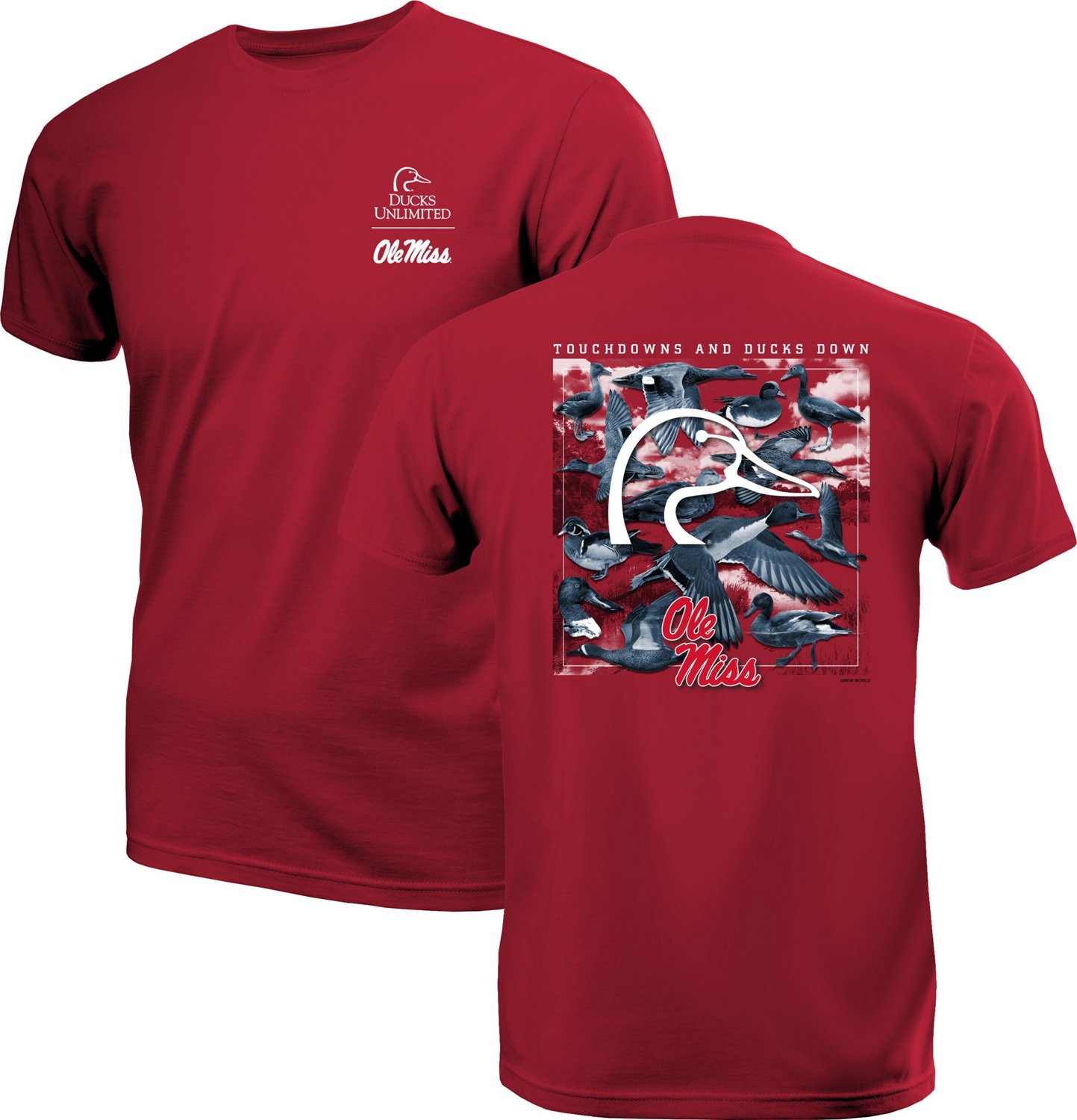 New World Graphics Men's University of Mississippi Ducks Unlimited Ducks Down Graphic T-shirt