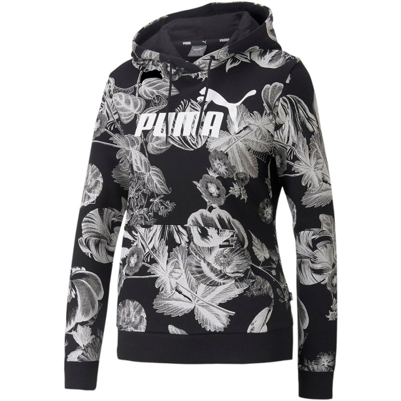 PUMA Women's Essentials+ Frozen Flower AOP Hoodie Black, Small - Women's Athletic Performance Tops at Academy Sports product image
