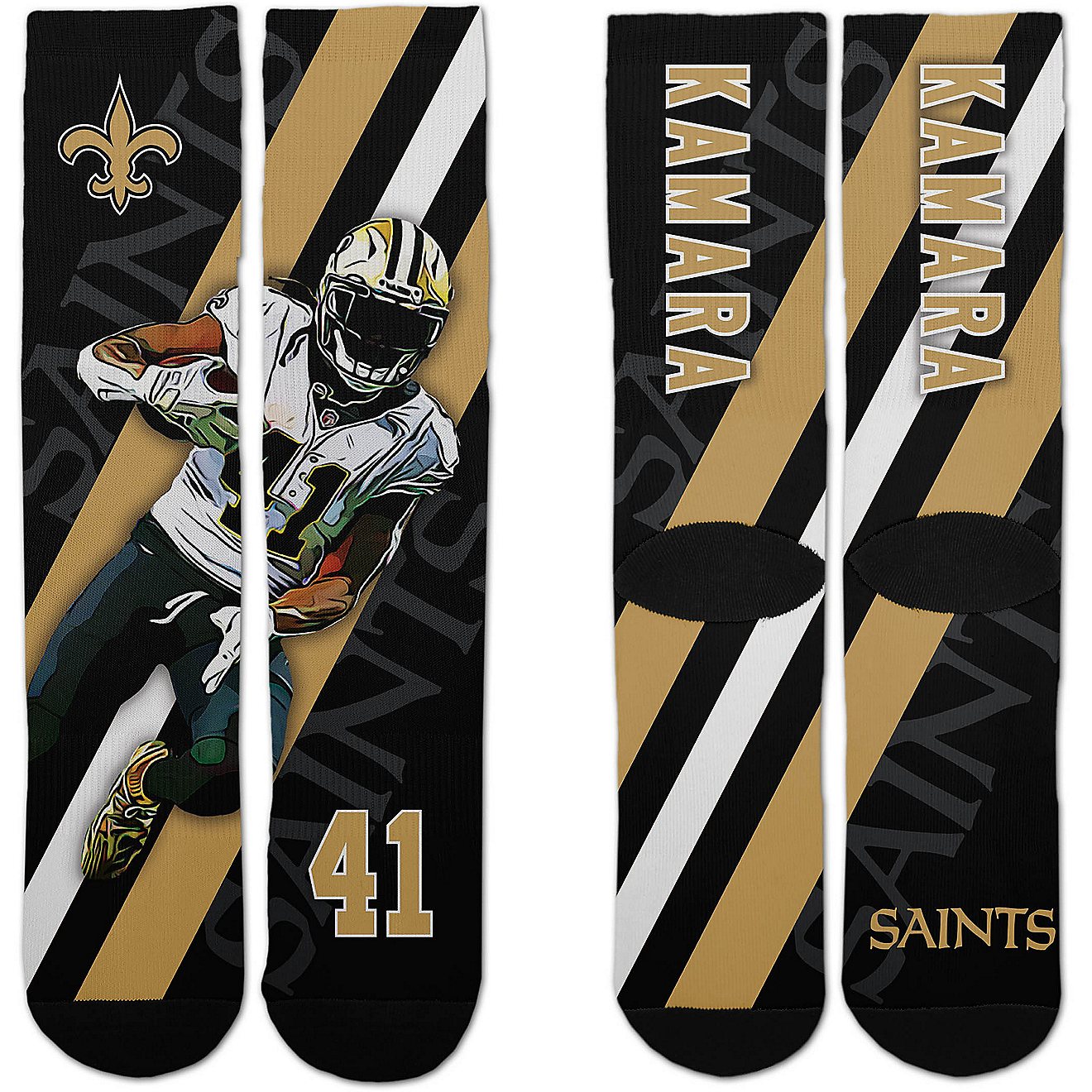 For Bare Feet New Orleans Saints Alvin Kamara #41 Player Stripe Socks                                                            - view number 2