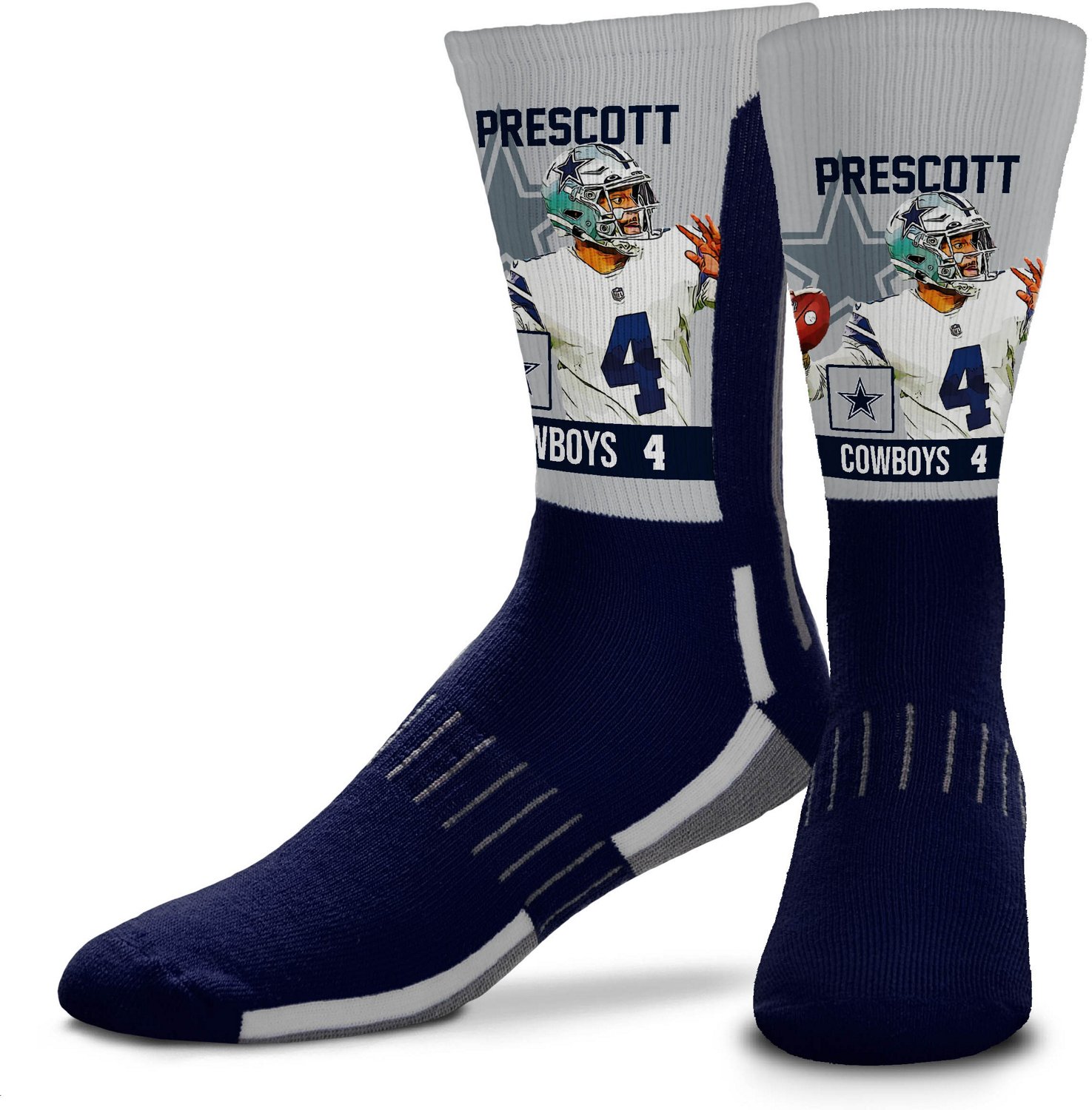 For Bare Feet Adults' Dallas Cowboys Dak Prescott Crew Socks