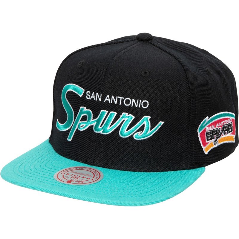 Men's Mitchell & Ness Black San Antonio Spurs Hardwood Classics MVP Team Script 2.0 Snapback Hat