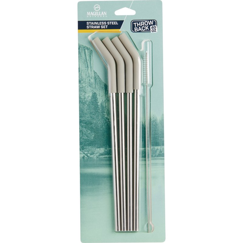 Magellan Outdoors Stainless Steel Straws 4-Pack Grey - Thermos/Cups &koozies at Academy Sports