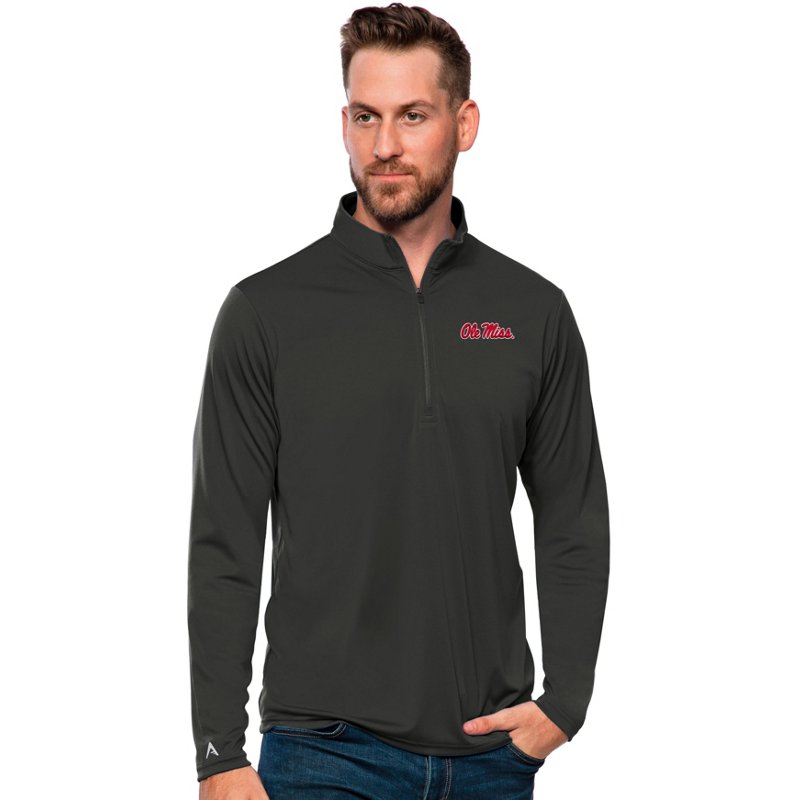 Antigua Men's Ole Miss Rebels Smoke Tribute 1/4 Zip Jacket, XXL, Gray