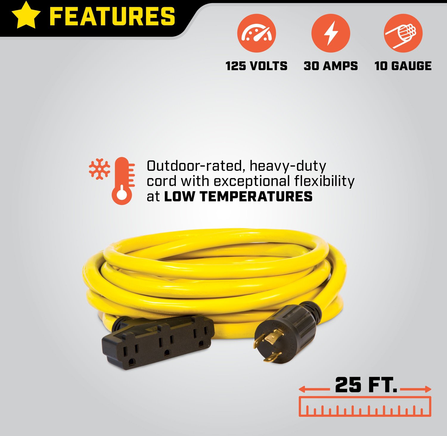 Champion 25ft 30-Amp 125V Fan-Style Generator Extension Cord                                                                     - view number 2