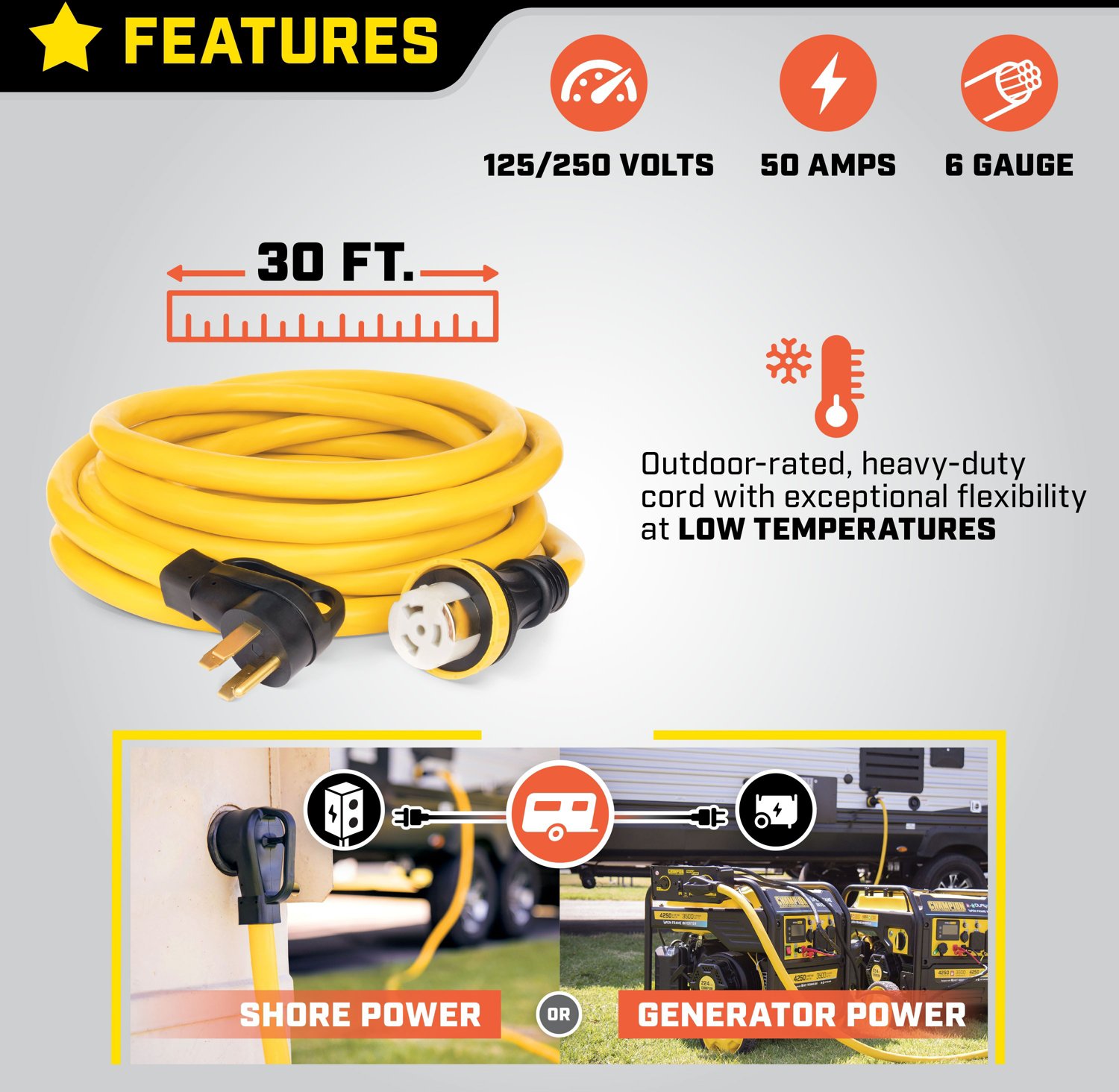 Champion 30 ft 50 amp RV Generator Power Cord - view number 2