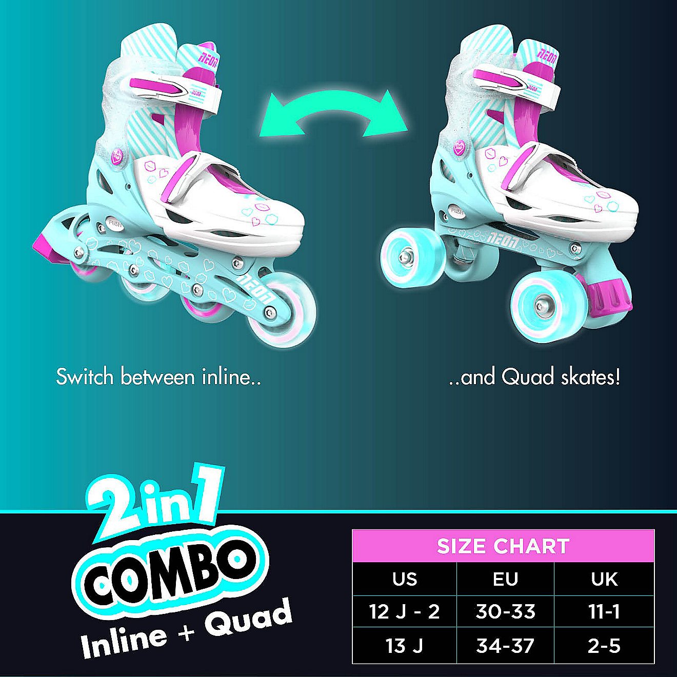 NEON Girls' Adjustable Light-Up Quad Skates                                                                                      - view number 4
