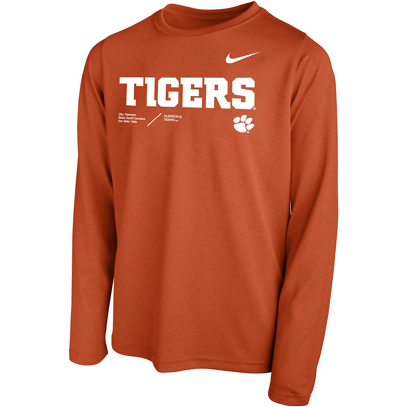 Nike Boys' Clemson University Dri-FIT Legend 2.0 Long Sleeve T-shirt ...