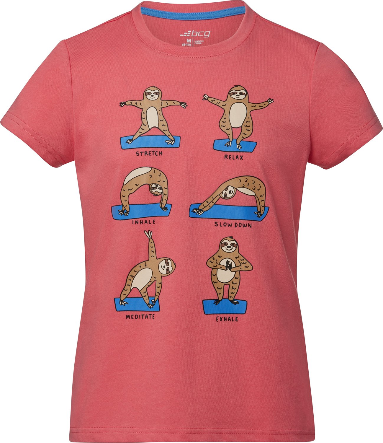 BCG Girls' Yoga Sloth Cotton Graphic Short Sleeve T-Shirt
