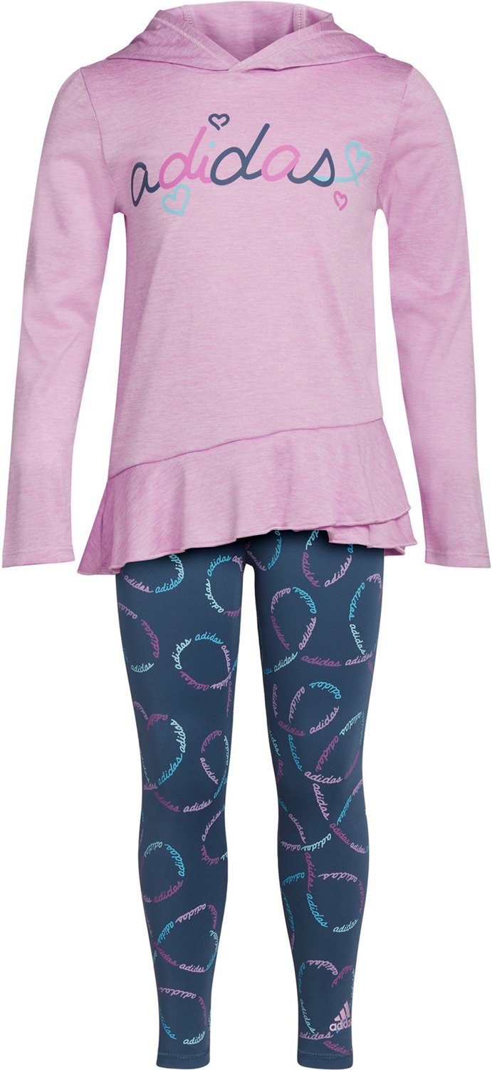 adidas Girls’ Hooded Melange Camo Top and Tight Set