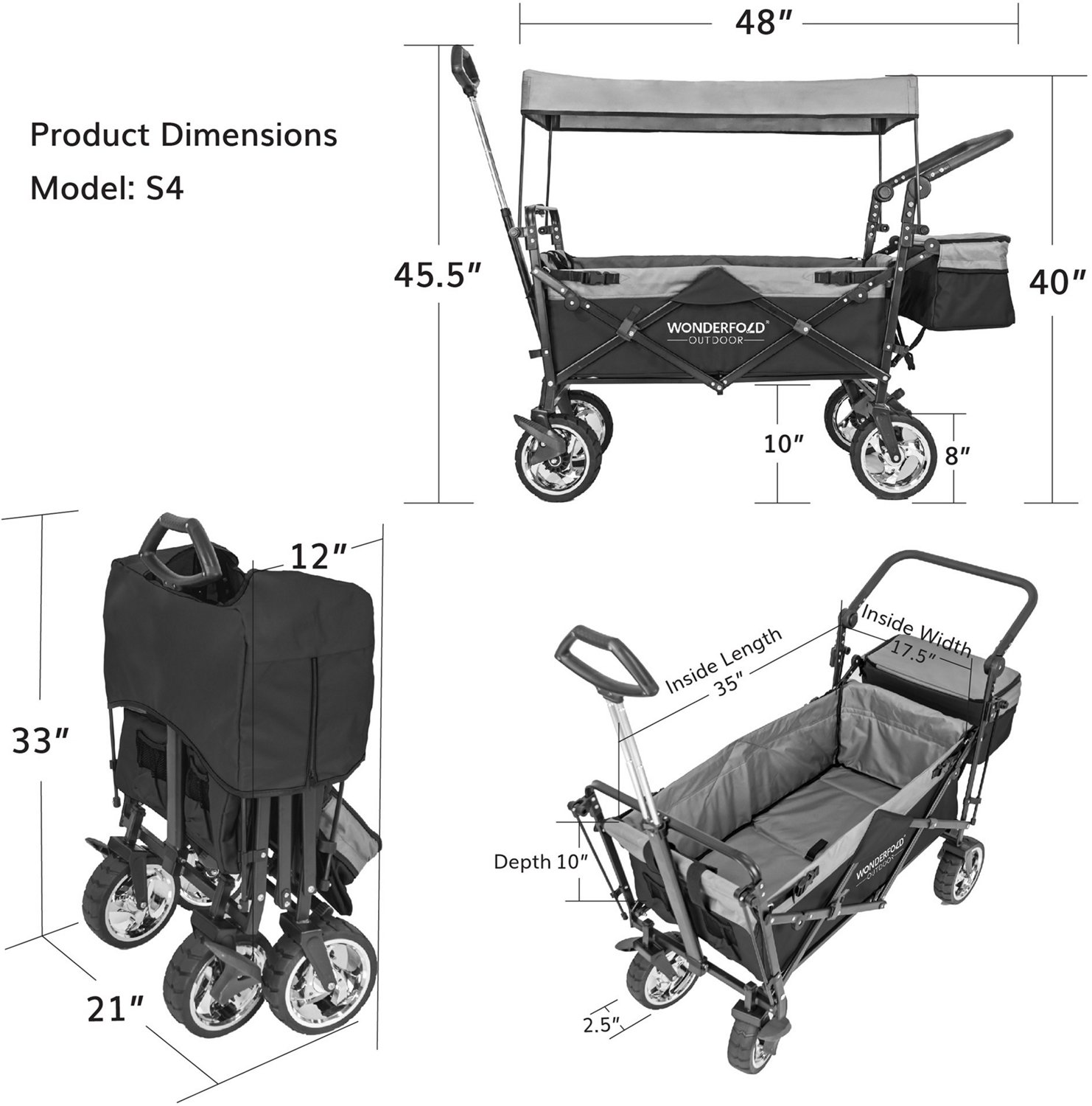 Wonderfold Wagon Push and Pull Utility Wagon with Canopy and Brakes                                                              - view number 6