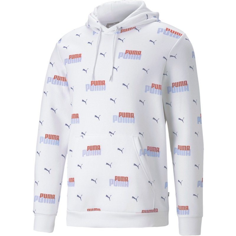 PUMA Men's Essentials+ Logo Power Allover Print Fleece Hoodie White, 2X-Large - Men's Athletic Performance Tops at Academy Sports product image