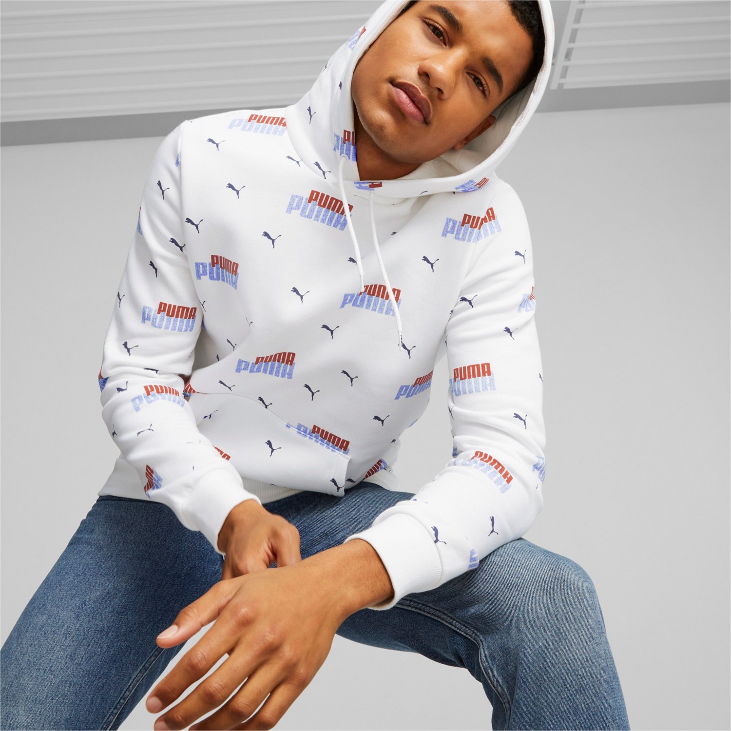 PUMA Men's Essentials+ Logo Power Allover Print Fleece Hoodie - view number 3