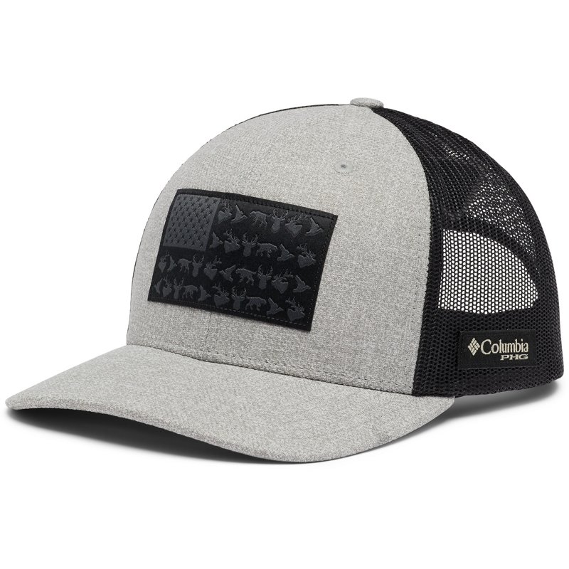 Columbia Sportswear Men's PHG Game Flag Mesh Snapback Cap Grey Heather/Black - Men's Hunting/Fishing Headwear at Academy Sports