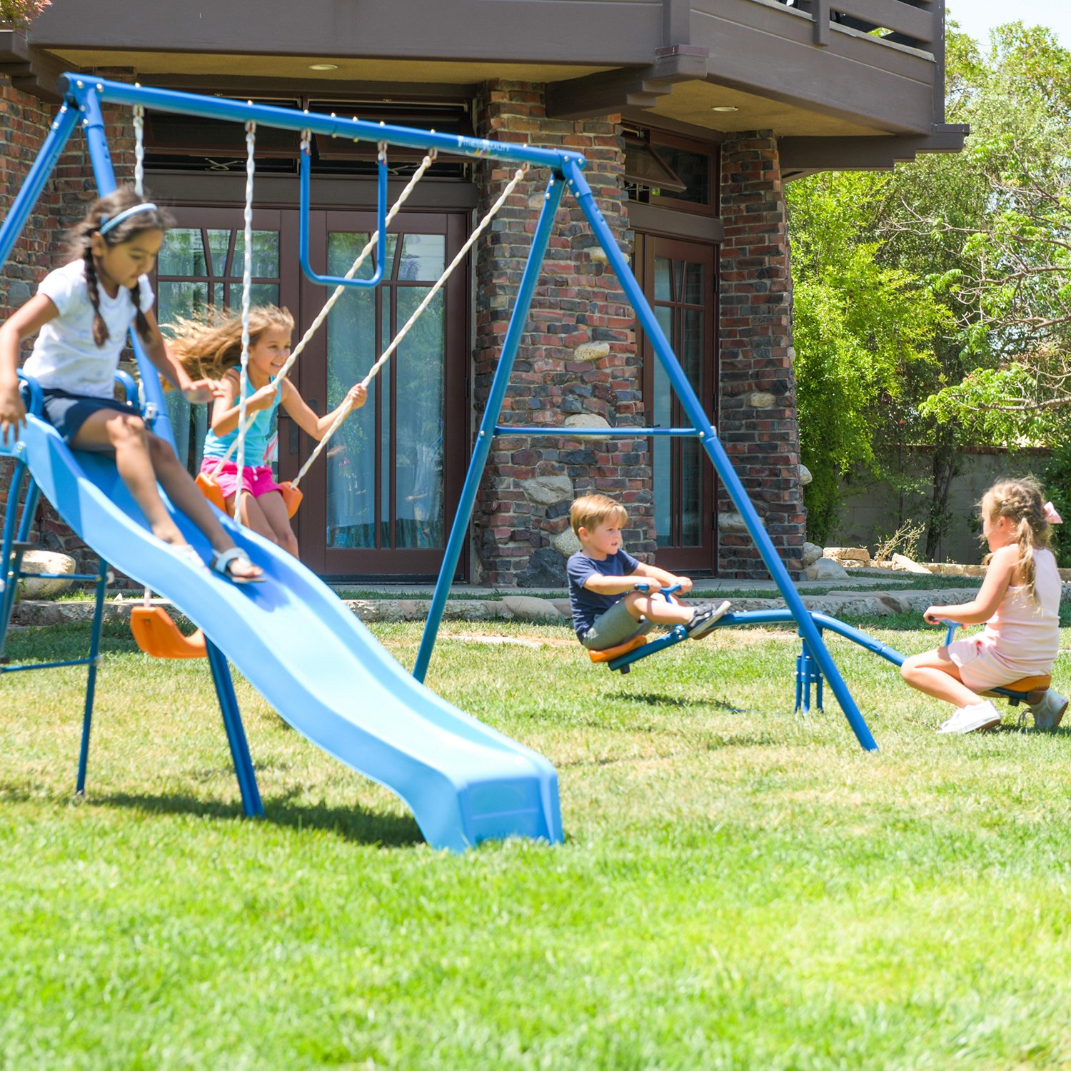 Fitness Reality Kids' 6-Station Swing Set with Seesaw | Academy