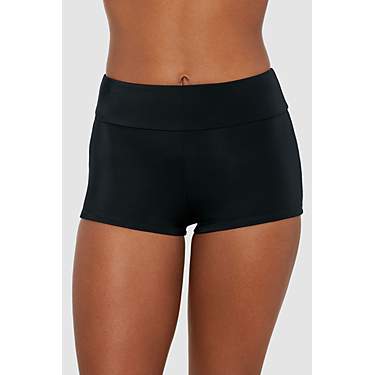 Freely Women's Solid Banded High-Waisted Swim Boy Shorts                                                                        