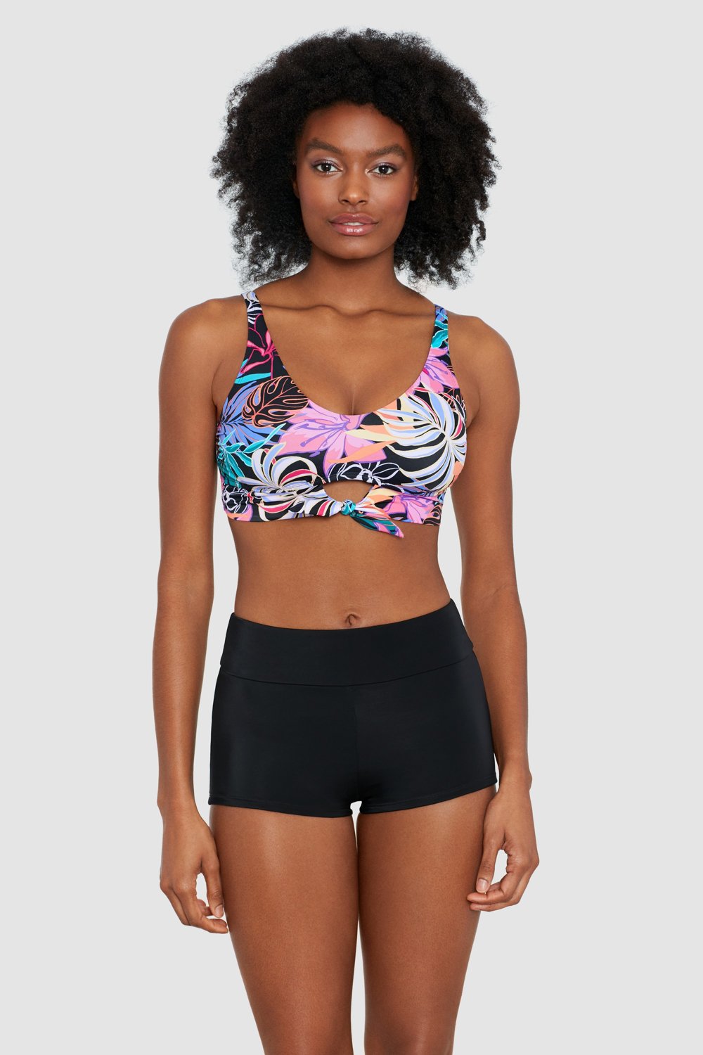 Freely Women's Solid Banded High-Waisted Swim Boy Shorts - view number 5