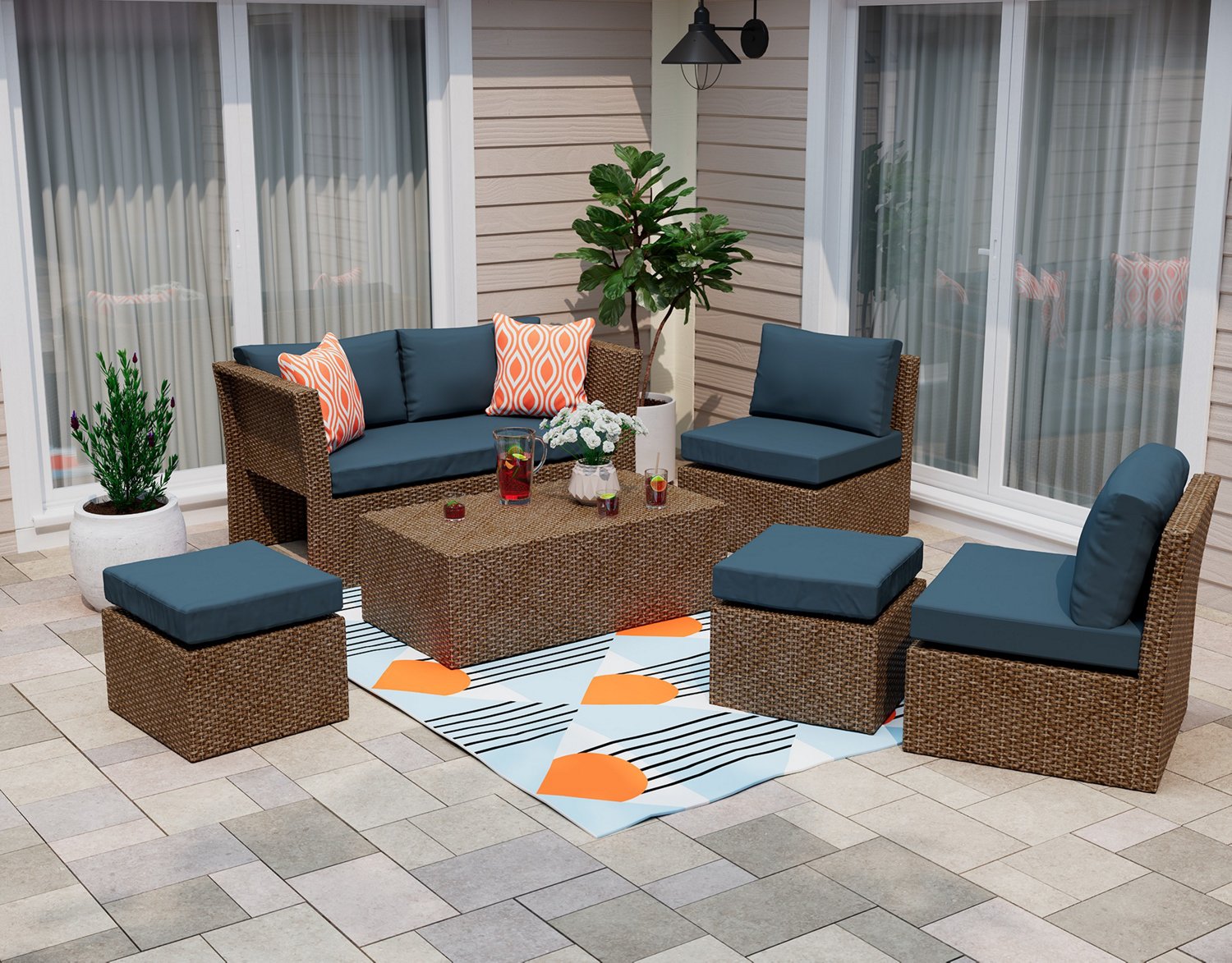 Mosaic Nesting Wicker Conversation Furniture Set Academy