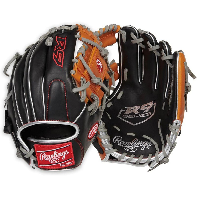 Rawlings Youth R9 Pro Taper I-Web 11.25 in Baseball Glove Black/Brown - Sball/Bball Glove And Mitt at Academy Sports