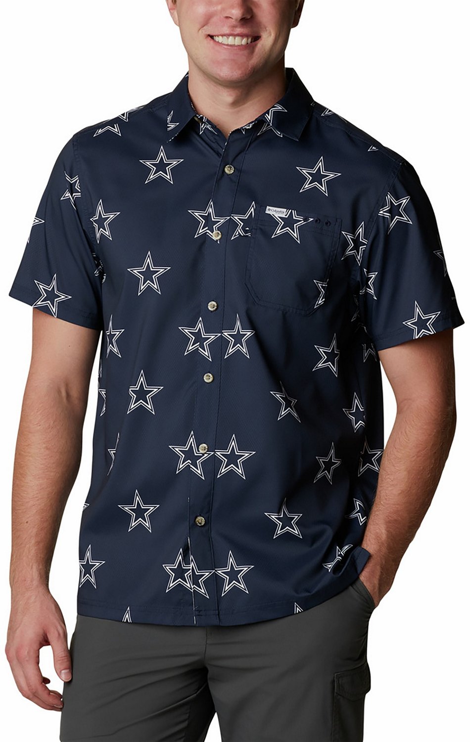 Columbia Sportswear Men's Dallas Cowboys Super Slack Tide Star AOP Short  Sleeve Shirt
