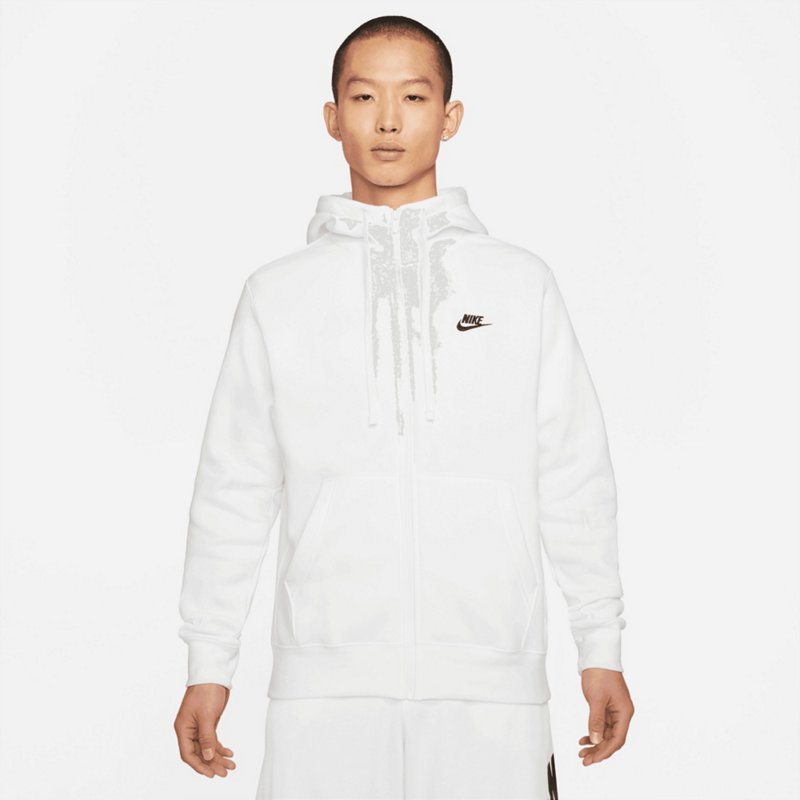 Nike Men's Sportswear Club Fleece Full-Zip Hoodie White/Black, Large - Men's Athletic Fleece at Academy Sports