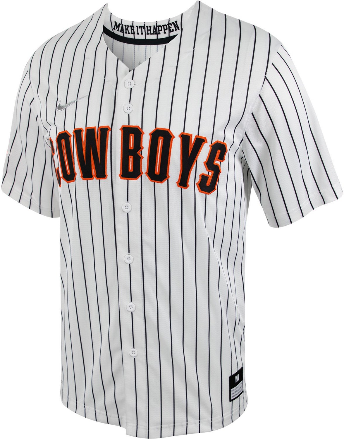 Nike Men's Oklahoma State University Pinstripe Full Button Replica Baseball Jersey Medium / White
