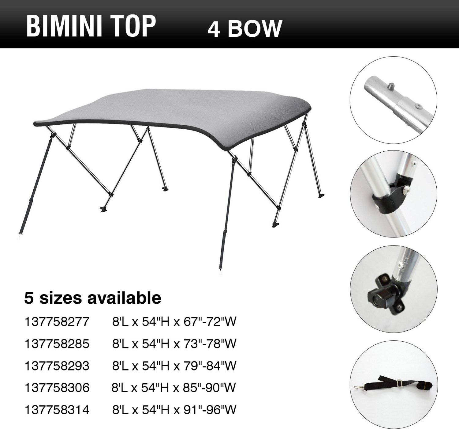 Leader Accessories 4-Bow Bimini Top                                                                                              - view number 2