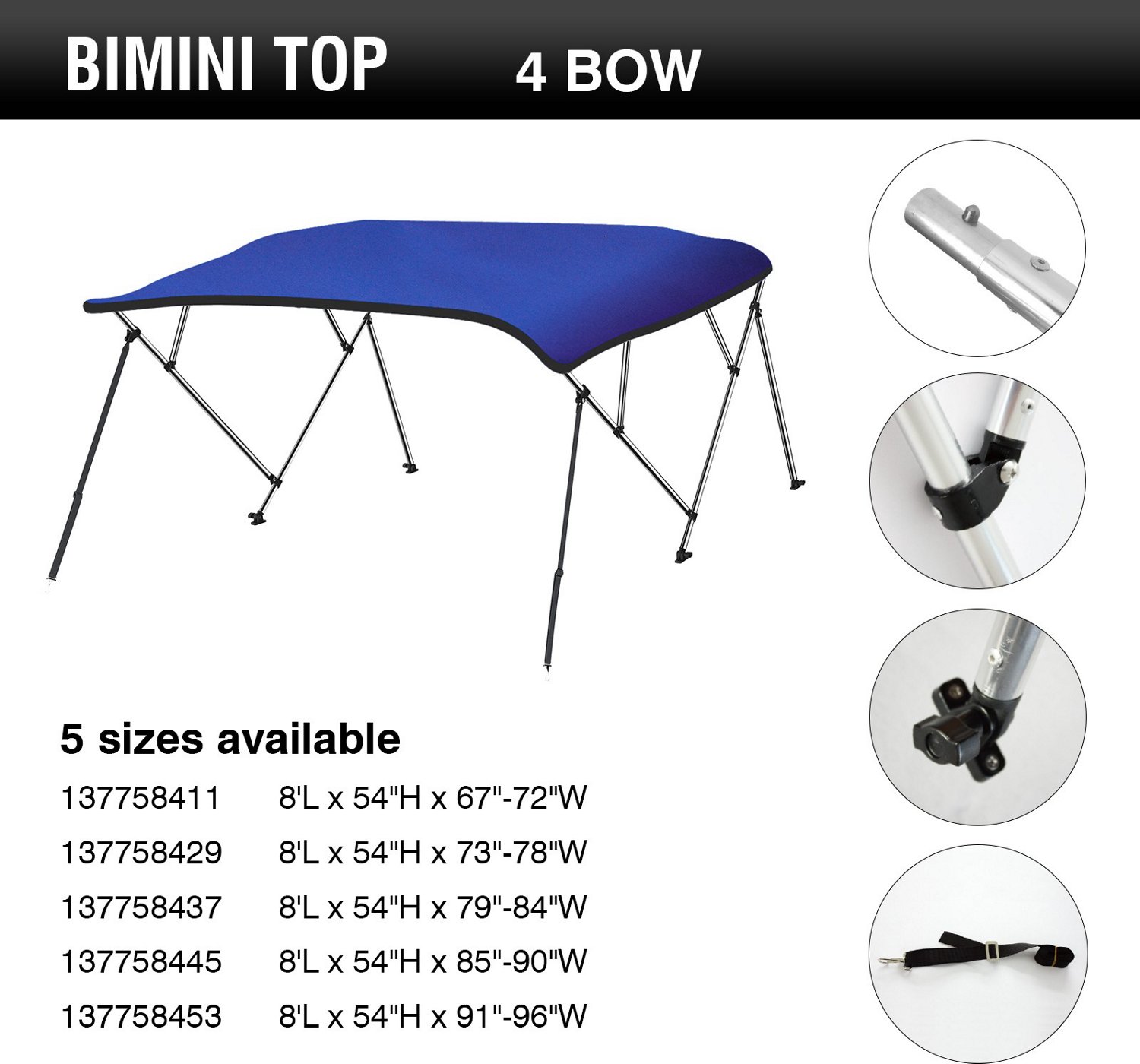 Leader Accessories 4-Bow Bimini Top                                                                                              - view number 2