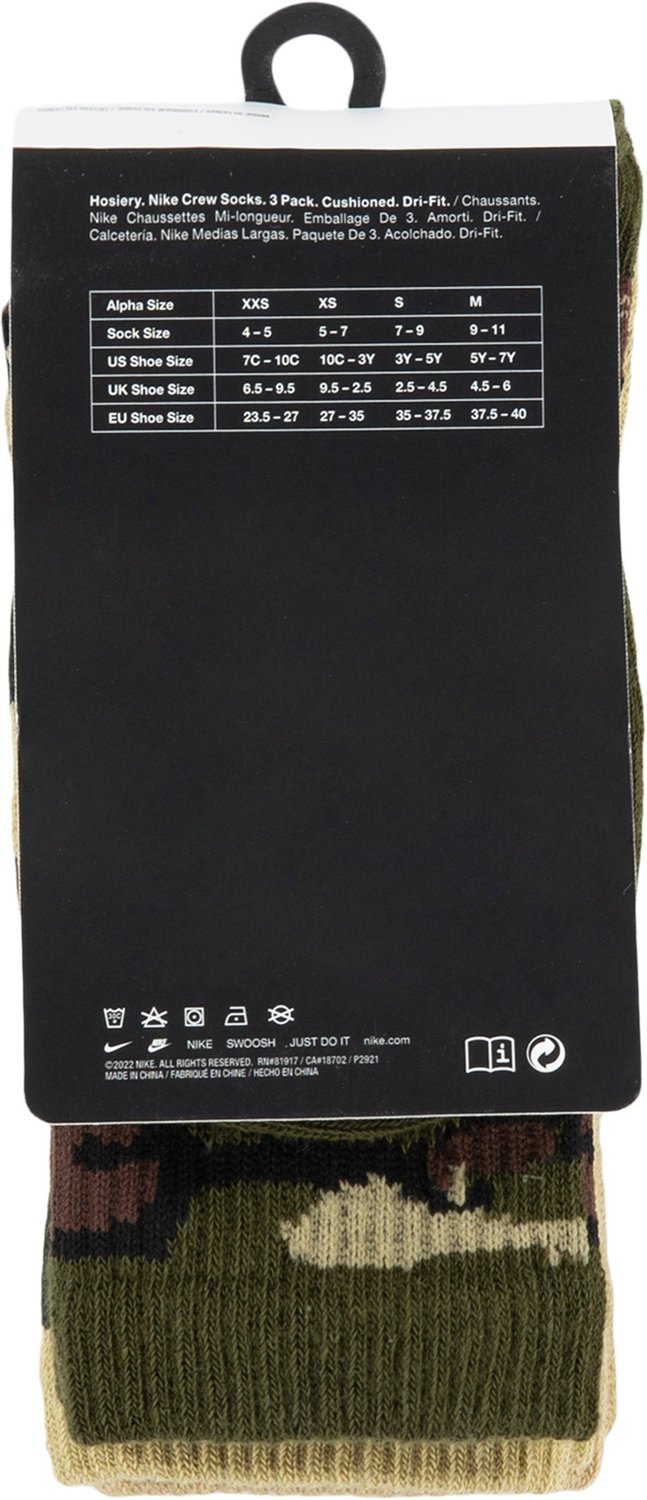 Nike Youth Camo Crew Socks 3Pack Academy