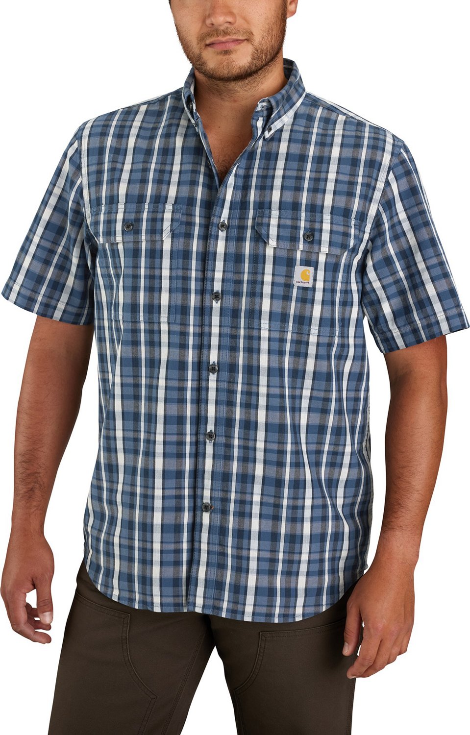 Carhartt Men's Plaid Midweight Loose Fit ShortSleeve Button Down Shirt