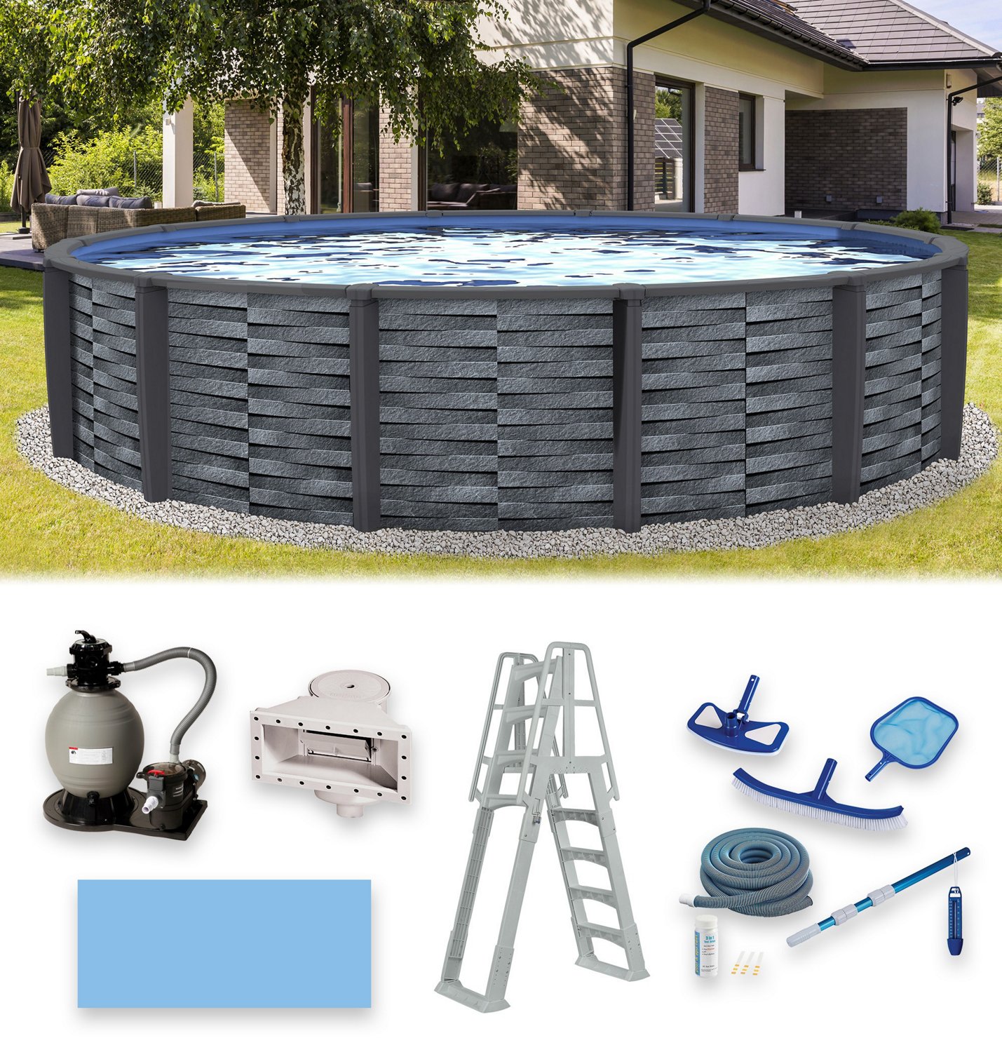 Blue Wave Affinity 24 ft Round Resin Top Rail Swimming Pool Package                                                              - view number 4