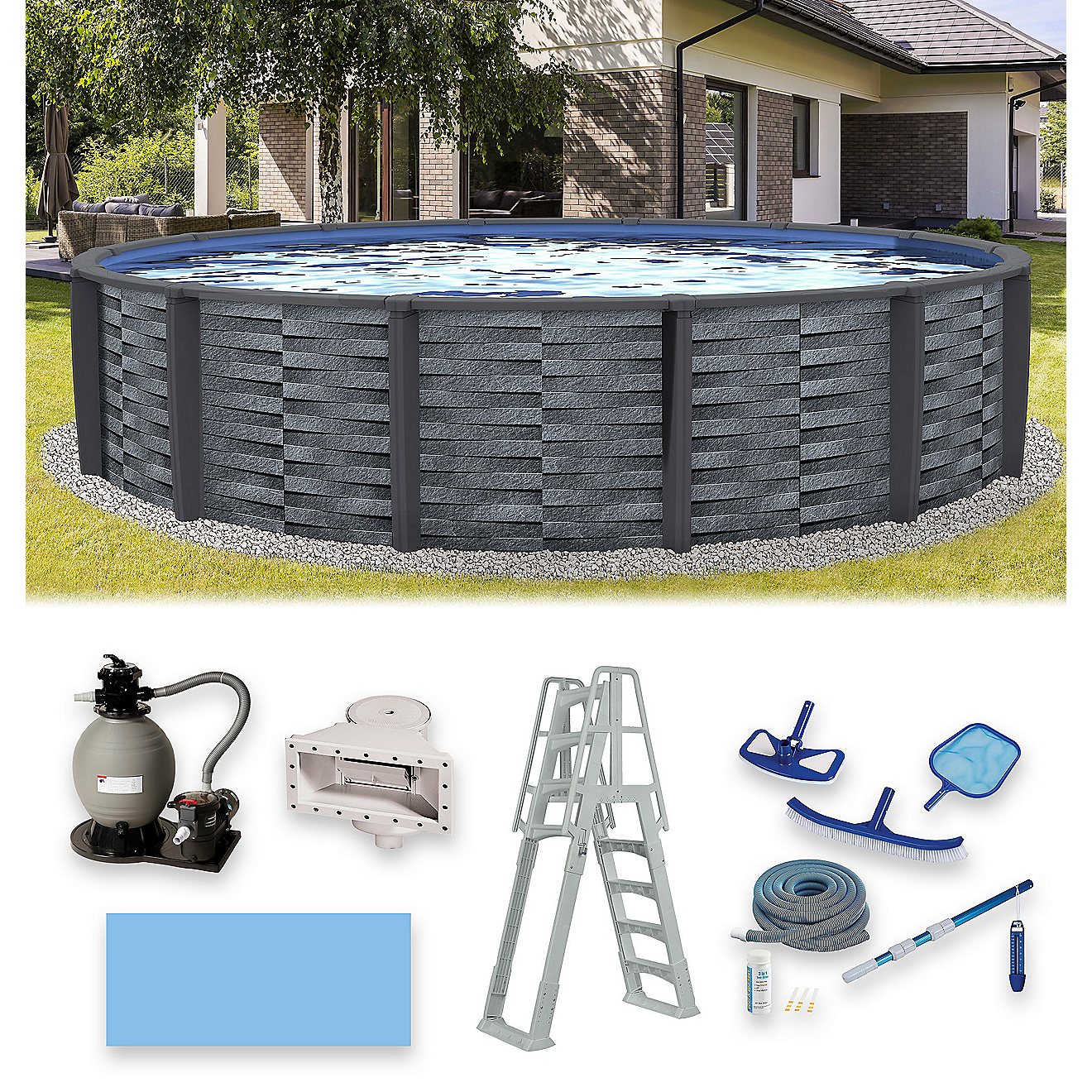 Blue Wave Affinity 24 ft Round Resin Top Rail Swimming Pool Package                                                              - view number 4