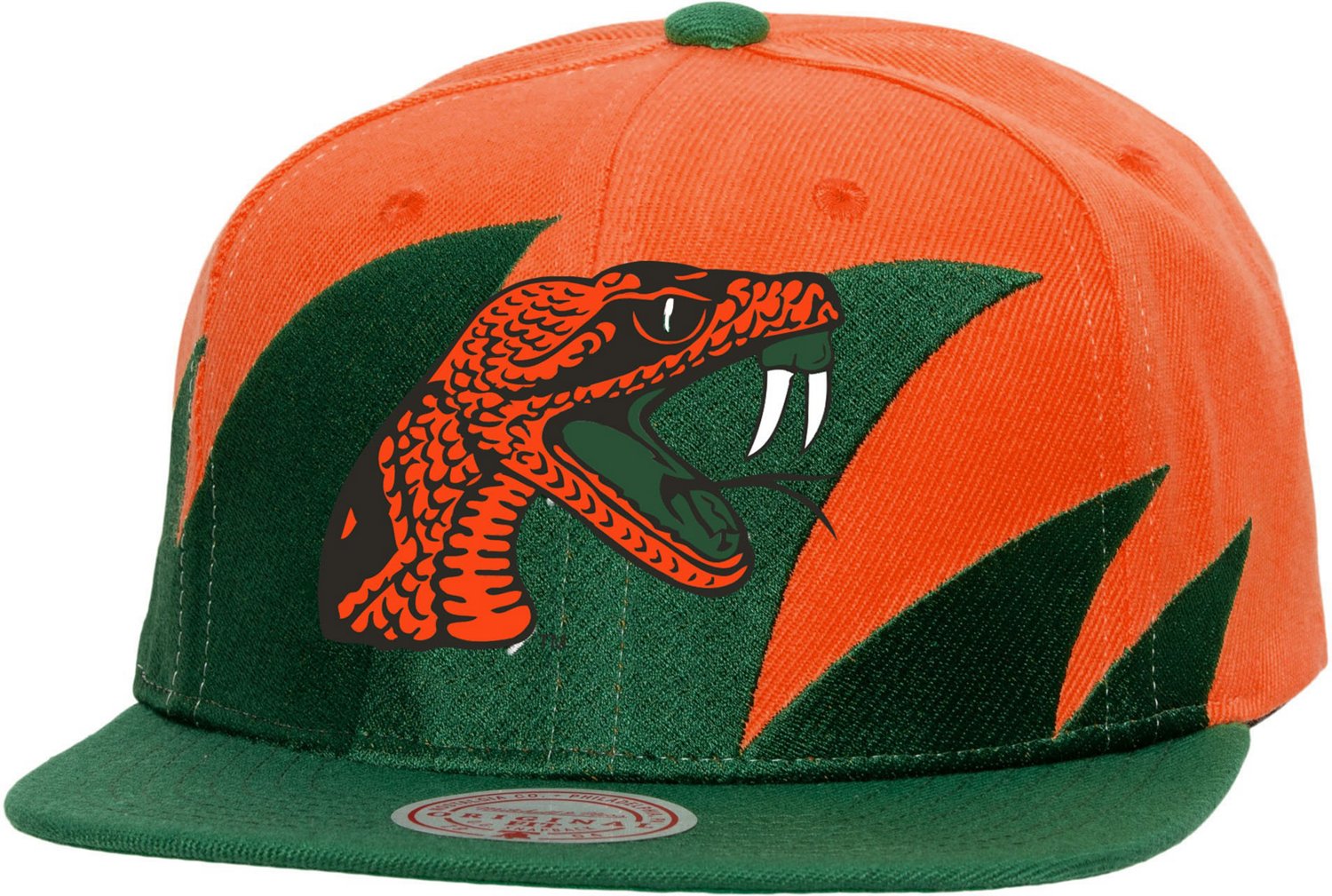 Miami Hurricanes Mitchell & Ness Sharktooth Snapback Hat - Orange/Green