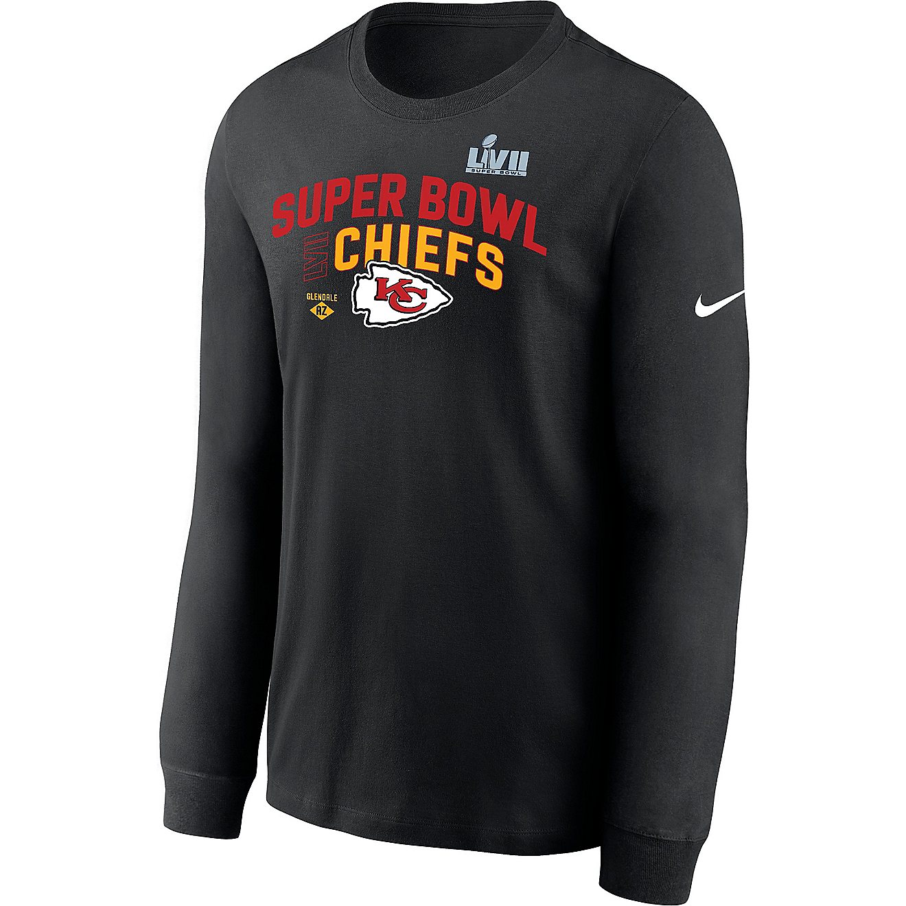Nike Men's Kansas City Chiefs 22 Super Bowl LVII Bound Team Logo Lock Up Long Sleeve T-Shirt                                     - view number 1