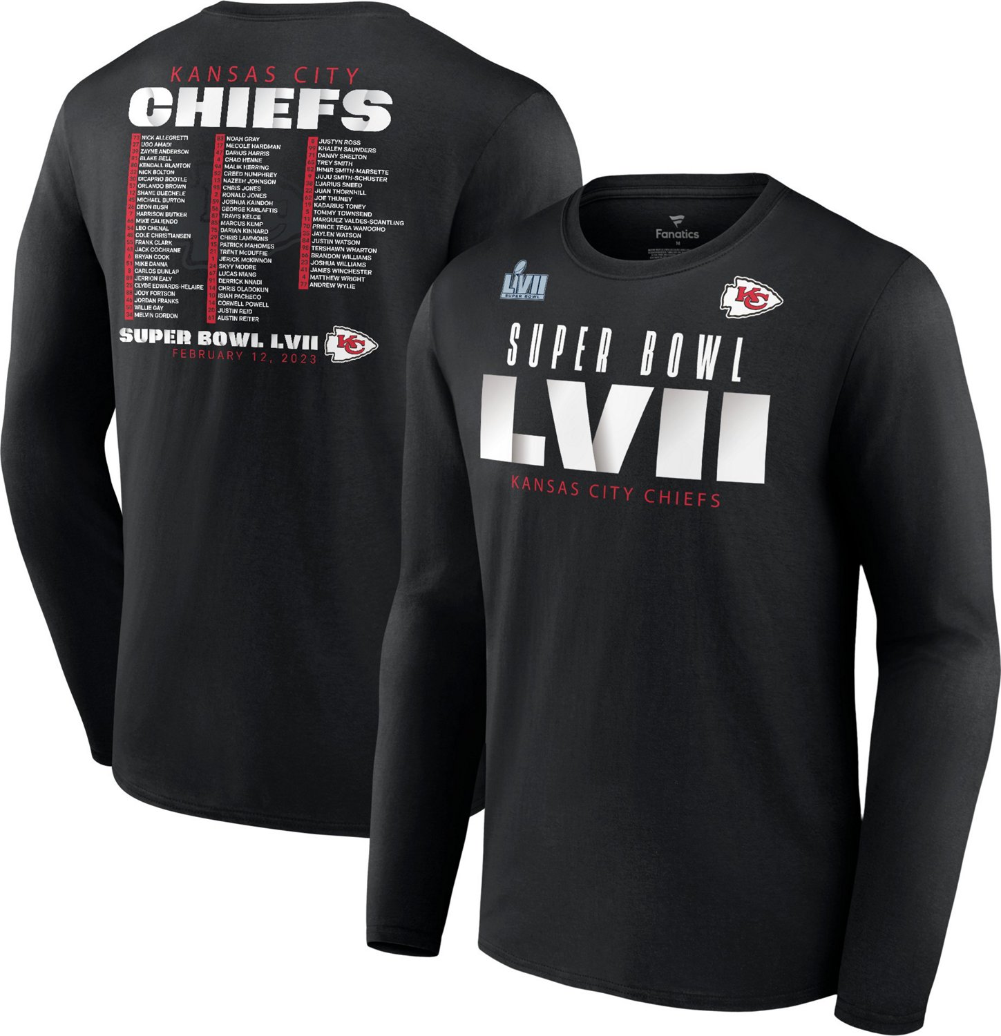 Fanatics Men's Kansas City Chiefs 2022 SBLVII Bound Varsity Team Roster Long  Sleeve T-Shirt