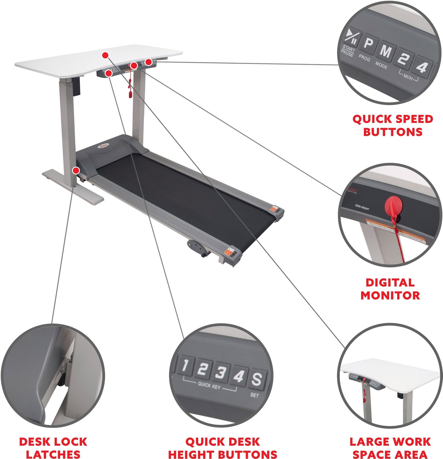 Sunny Health & Fitness Treadmill with Detachable Desk - view number 5