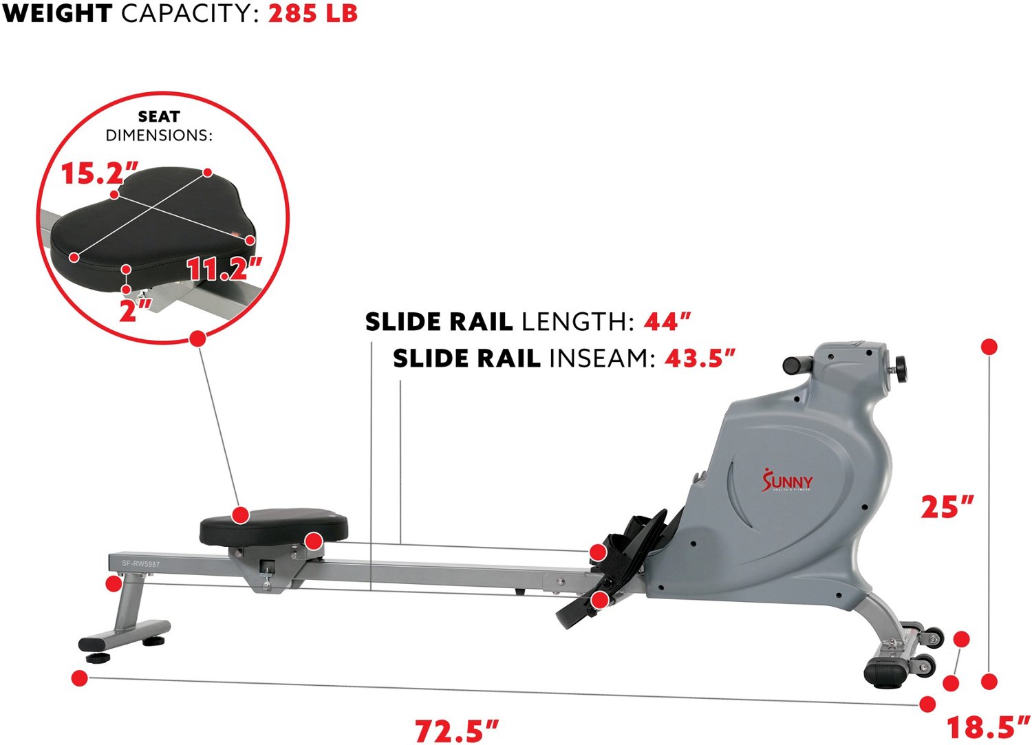 Sunny Health & Fitness Space Efficient Magnetic Rower                                                                            - view number 4