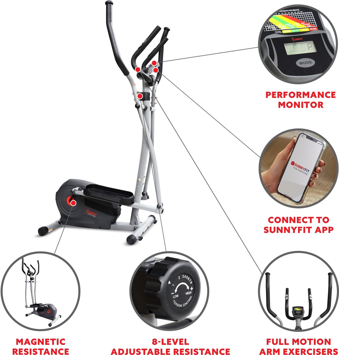 Sunny Health & Fitness Essentials Series Magnetic Smart Elliptical Trainer - view number 6