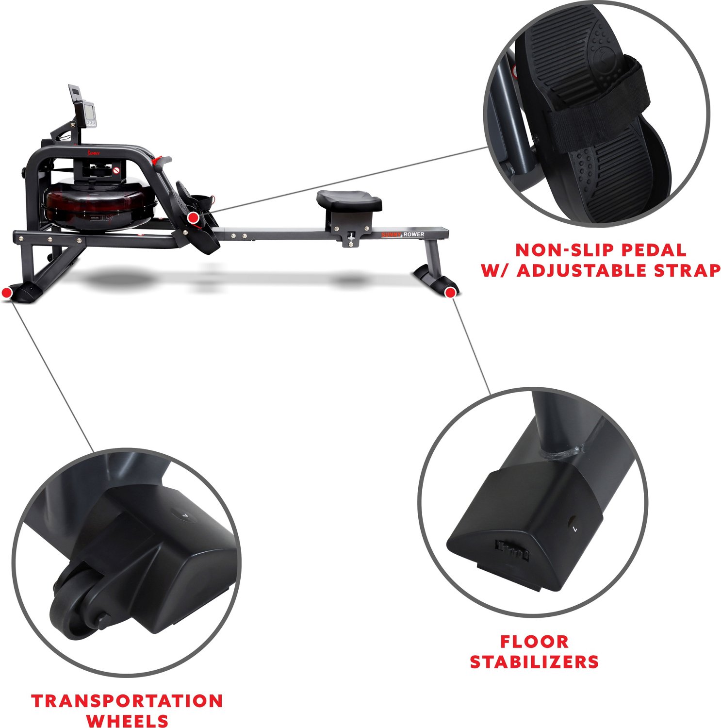 Sunny Health & Fitness Smart Obsidian Surge Water Rowing Machine Sunny Health & Fitness Smart Obsidian Surge Rowing Machine