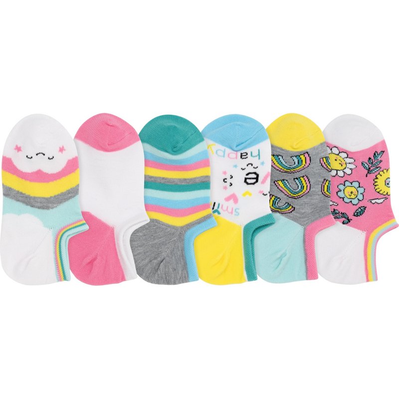 BCG Girls' Happy Rainbows Ultimate Hidden No Show Socks 6 Pack, Small - Dress And Casual Socks at Academy Sports